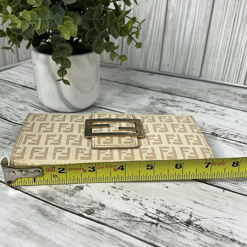 Fendi Wallet Purse Zucchino Canvas Leather Woman